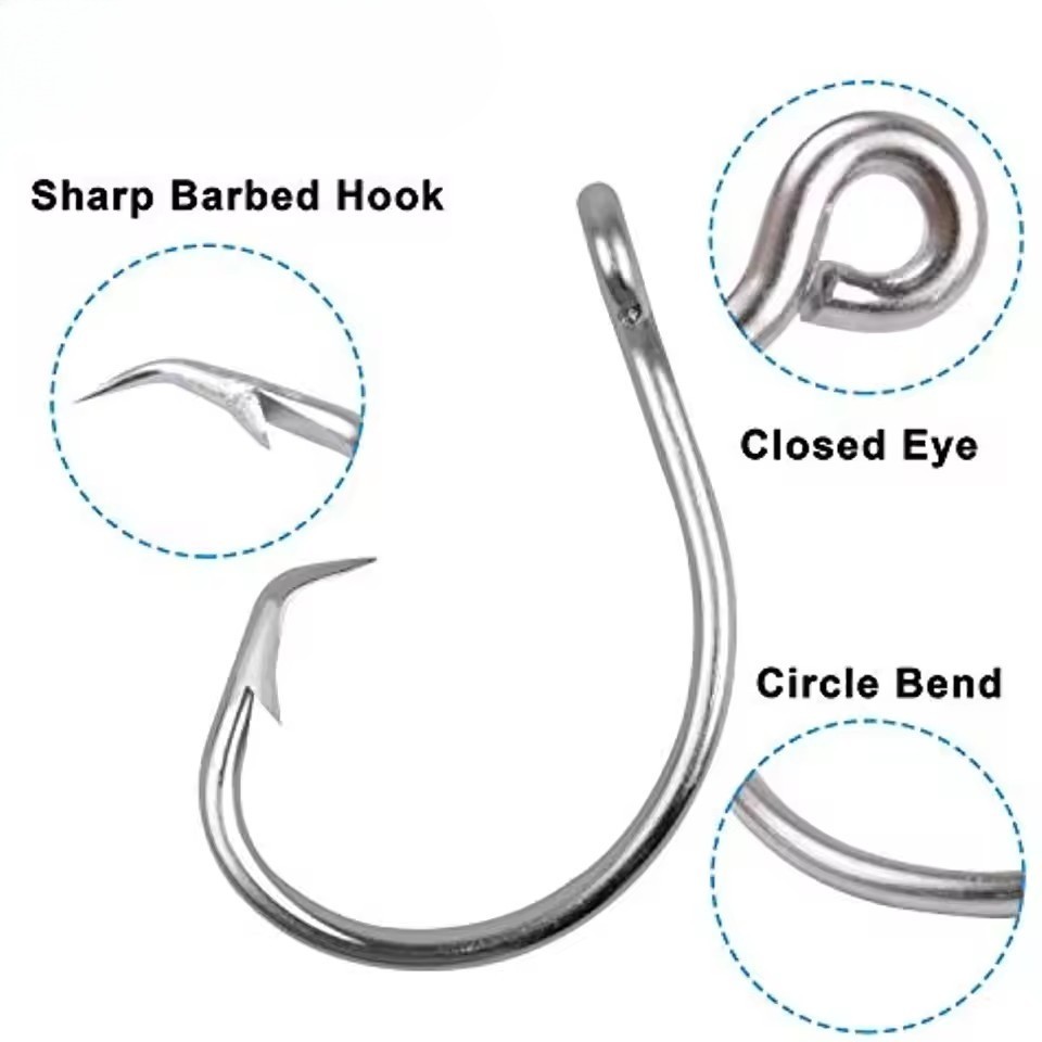 50/100PCS Stainless Steel Tuna Circle Hook Big Game Sea Fishing Hook 8/0-14/0