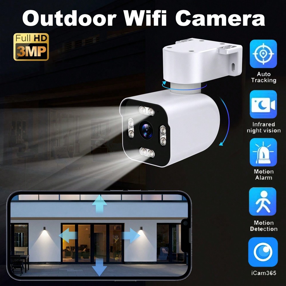 1PCS 2.4G Wifi Outdoor/Indoor Camera, 3K HD Outdoor Wireless Cameras For Home Se
