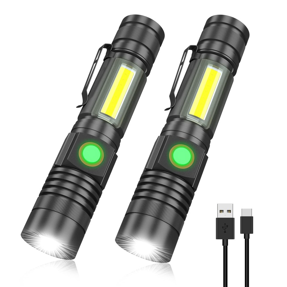 USB Rechargeable Tactical Flashlight with Magnetic Base & COB Light