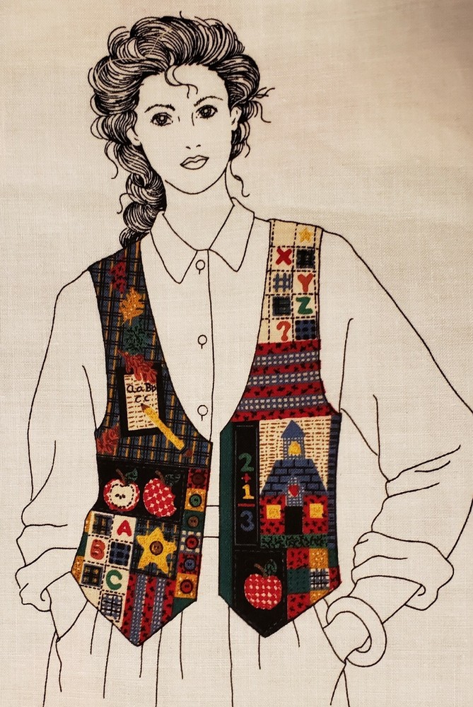 Vintage Back To School Fall Teacher Patchwork Vest Fabric Panel Sew DIY XS-L-image