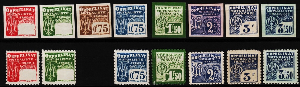 15 poster stamps Orphelinat Mutualiste Français, Mutual Aid for Orphans  /1116