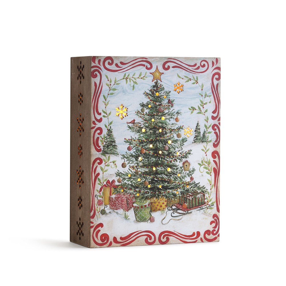 Lit Christmas Tree Wood Box Vintage-Christmas Decor Lights Up New Victorian