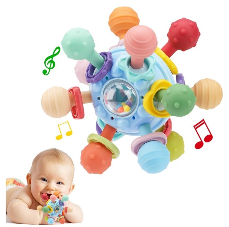 Baby Montessori Sensory Toys for 0-6 6-12 Months, Food Grade Teething Toy