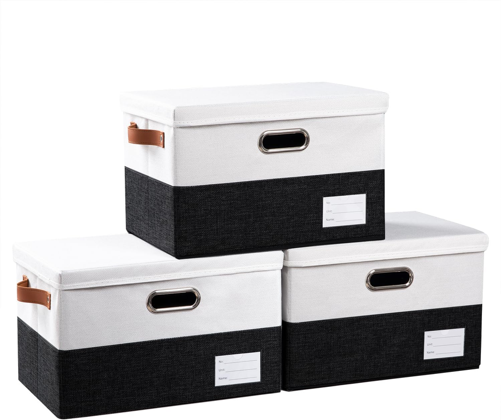 Foldable Storage Bins with Lids [3-Pack] Fabric Collapsible Storage Boxes Basket