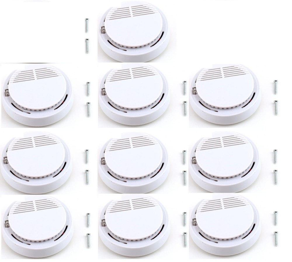 10 SMOKE DETECTORS Battery Power, Units Home Fire Alarm Safety Sensor w/ battery