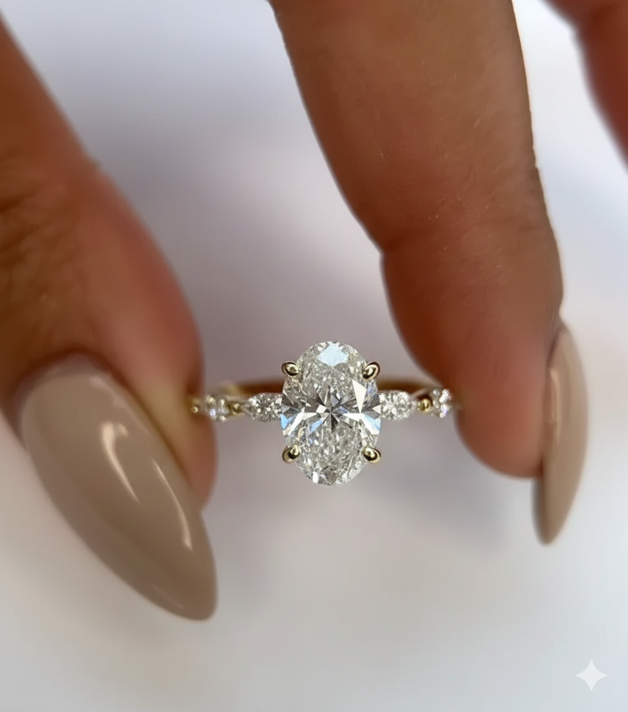 Diamond Ring 1.80 Ct IGI Certified Lab Grown E F VVS2 Oval Cut 14k Yellow Gold