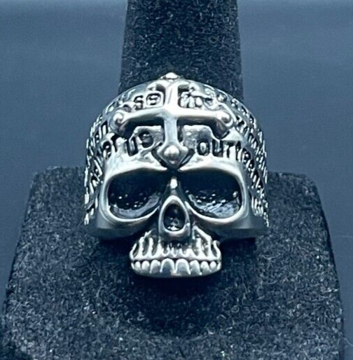 Vintage Antique Silver Tone Skull Ring - Size 8