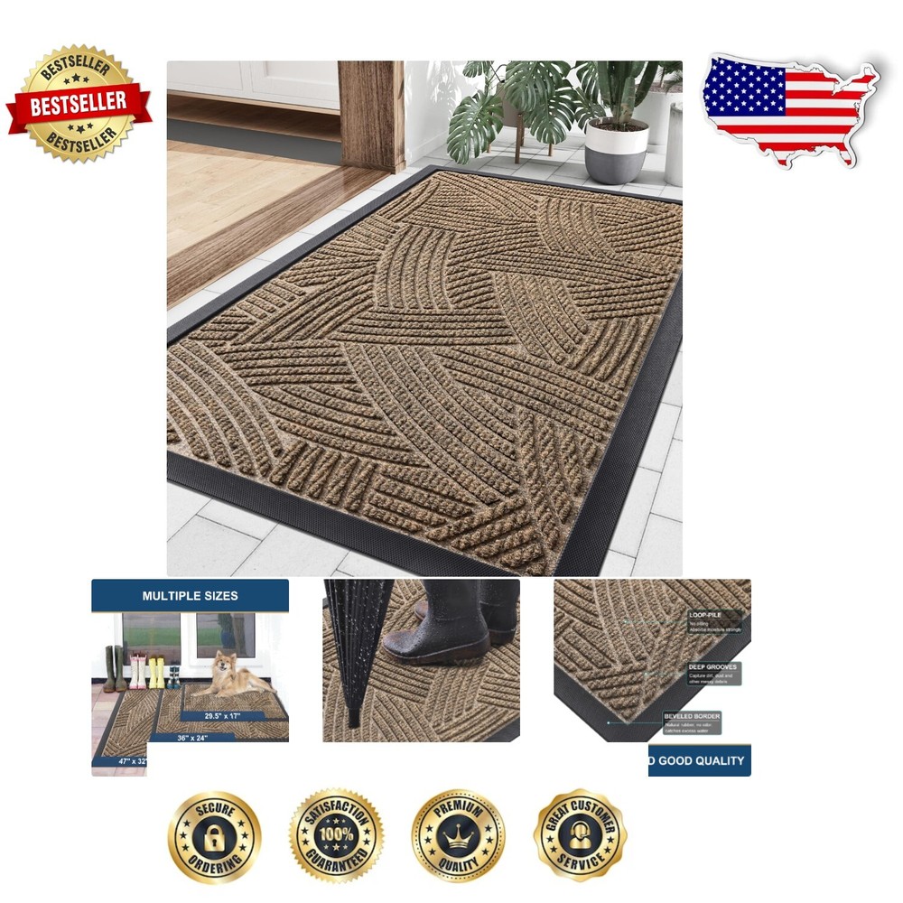 Geometric Patterned Heavy-Duty Doormat - 36x24 Inch for All Weather Conditions