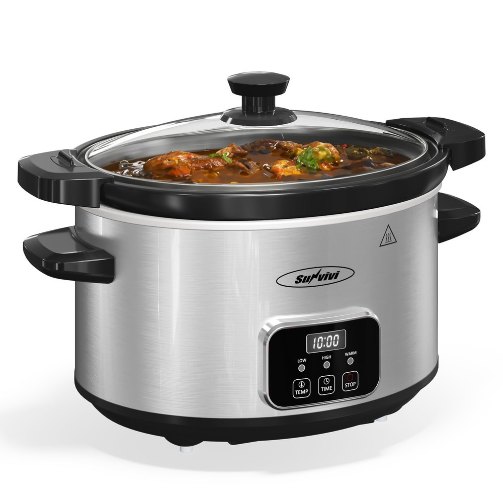 4QT Programmable Slow Cooker with Locking Lid and Removable Ceramic Pot for 3 Heat Settings