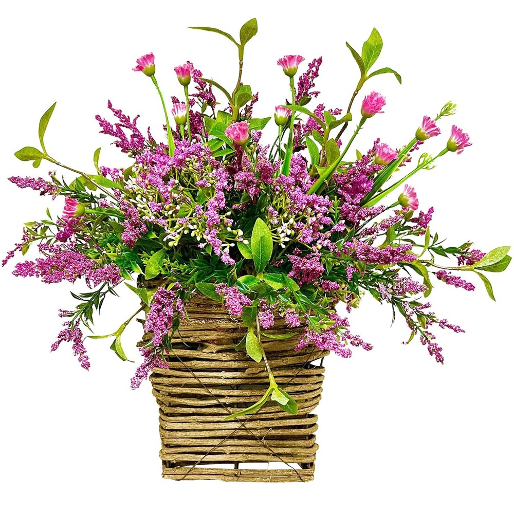 Wildflower Spring Door Hanging Basket Farmhouse Porch Wreath