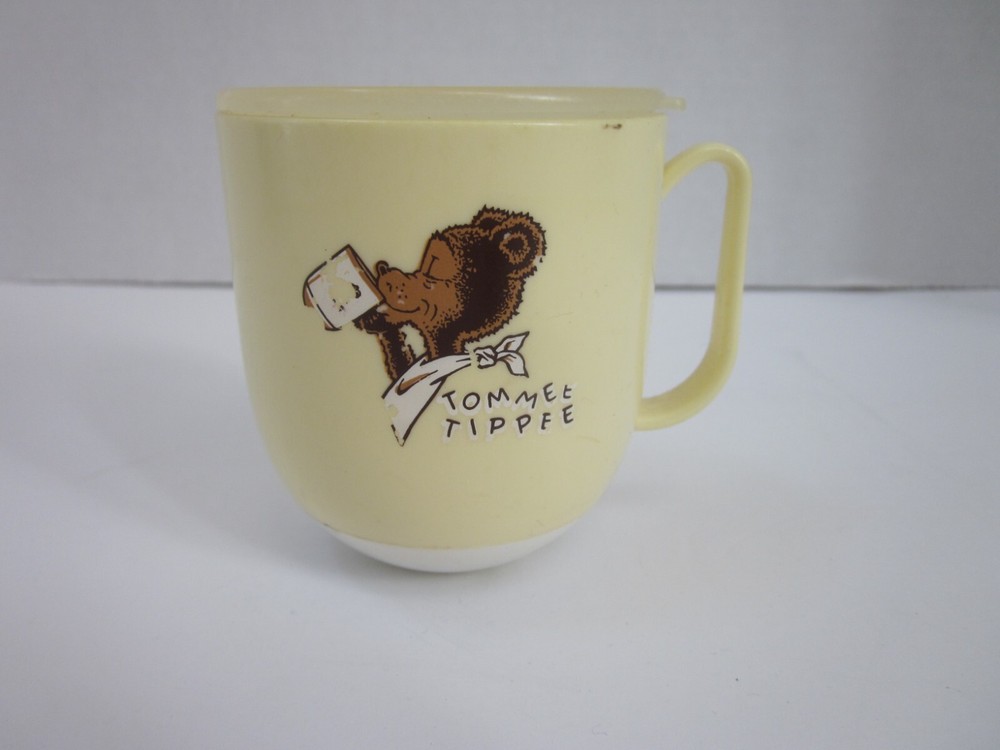 VTG TOMMEE TIPPEE Bear Yellow Handled Sippy Cup w/ Lid Baby Toddler