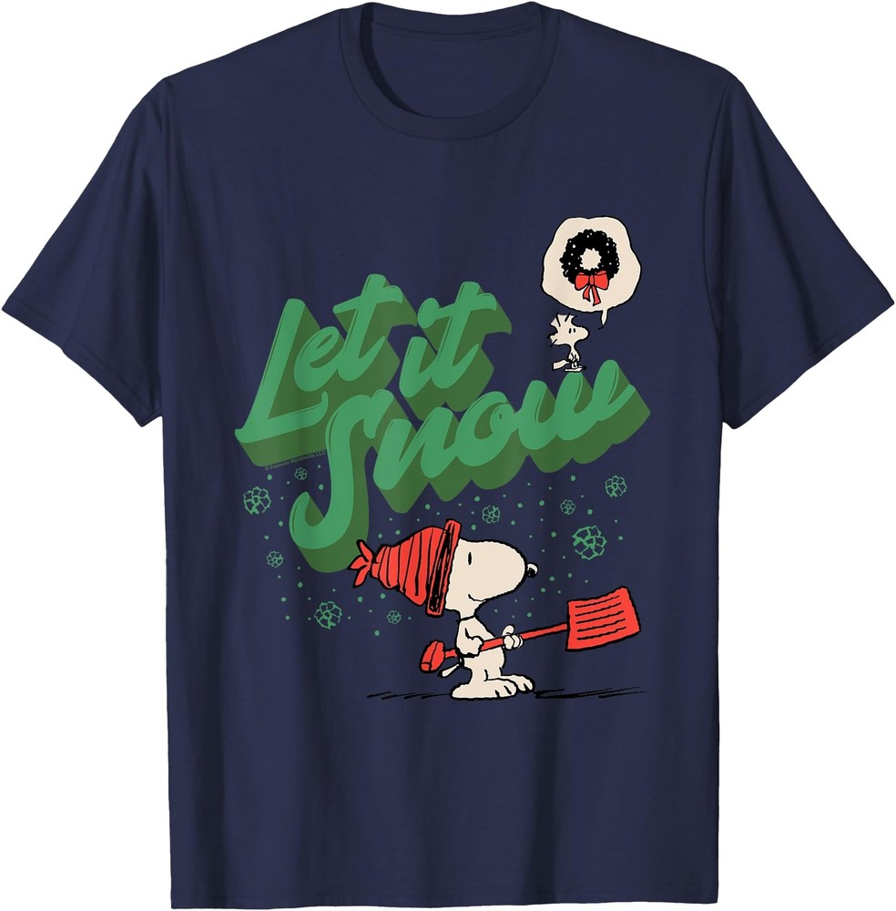 Peanuts Christmas Snoopy Let It Snow T Shirt Men