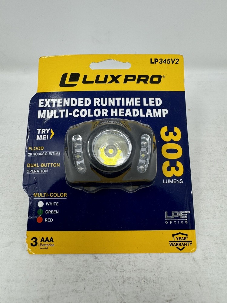LUXPRO LP345V2 Headlamp 303 Lumens With Multi-Color Flood Lights