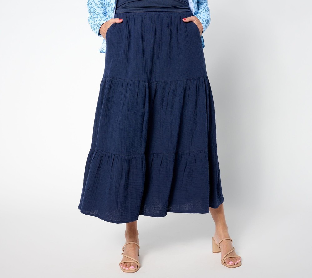 Studio Park Women's Skirt Sz 2XS (XXS) X Amy Stran Cotton Gauze Blue A648602