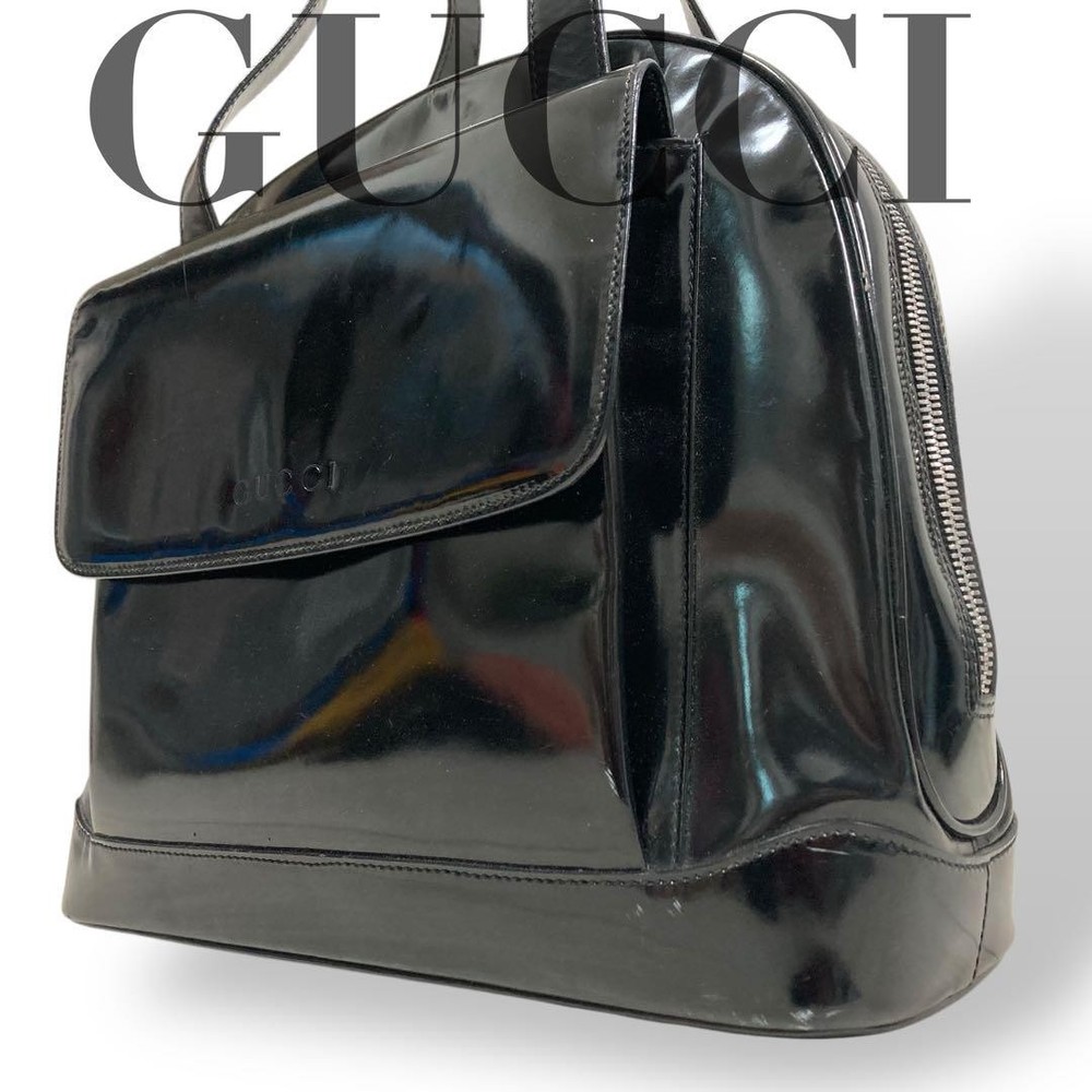 Vintage Gucci Black Shoulder Tote with Enamel Logo Embossed