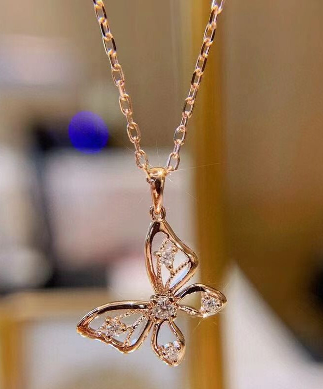 2.0Ct Simulated Ladies Necklace Delicate Butterfly Pendant 14K Rose Gold Plated