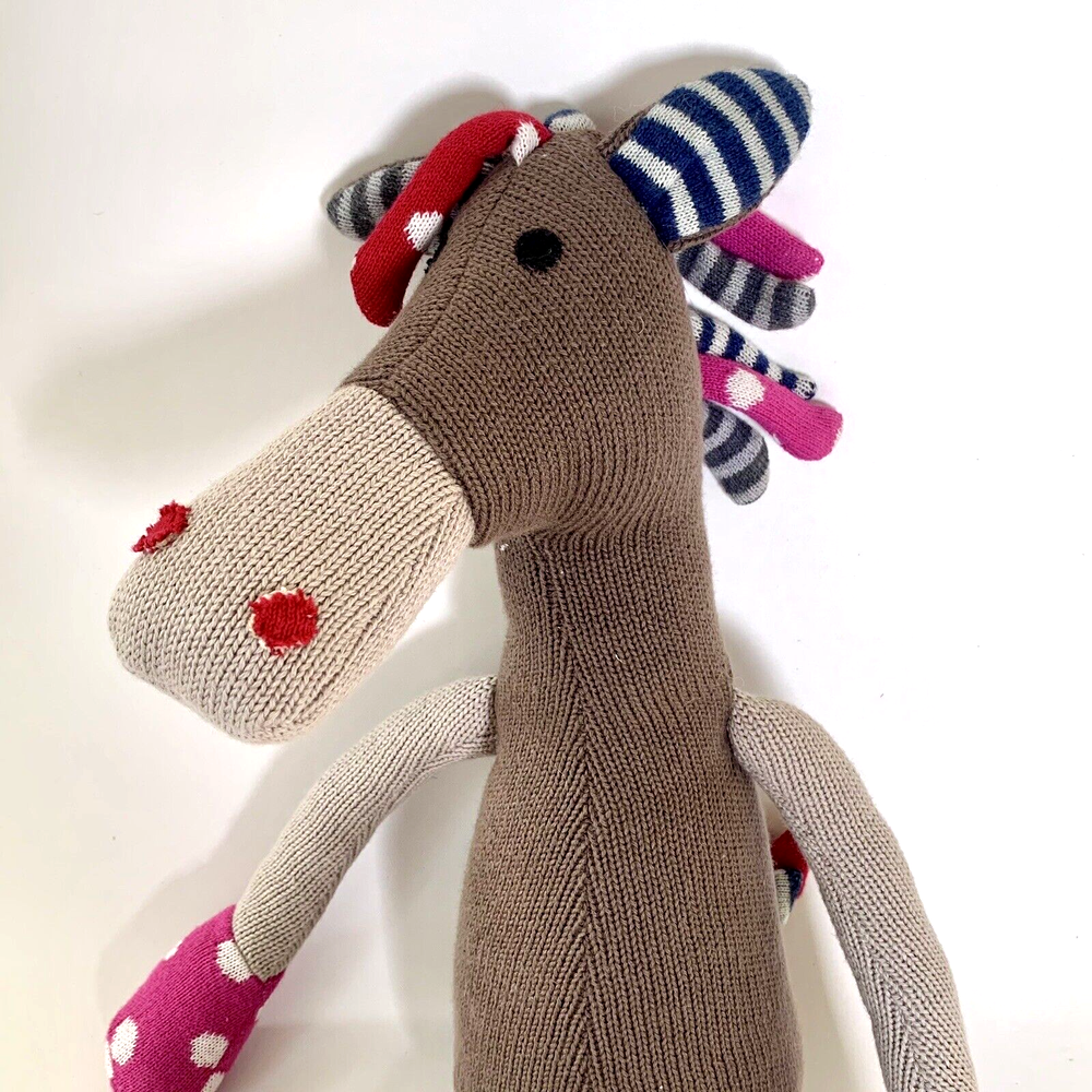 Creative Co-Op Plush Horse Knit Stuffed Animal Floppy Polka Dots Stripes 22 Inch