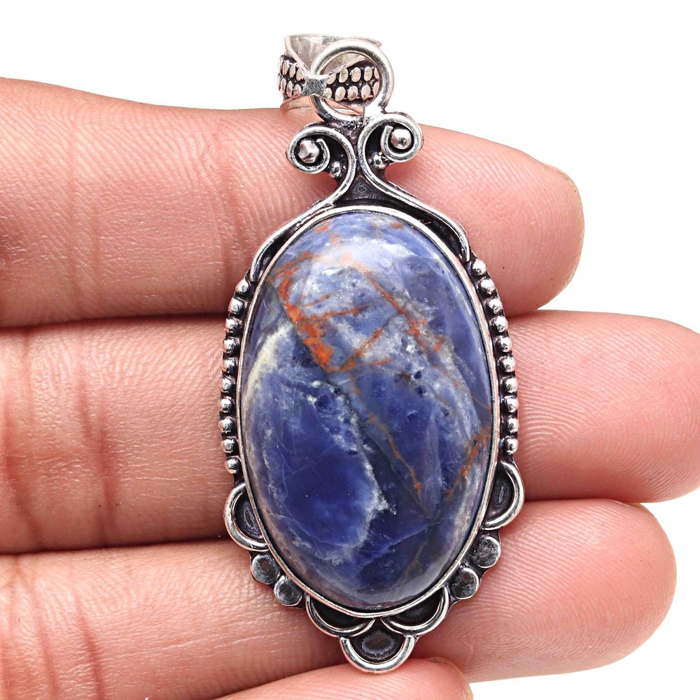 Sodalite Gemstone Silver Pendant Handmade Valentine Gift 2.25 Inch