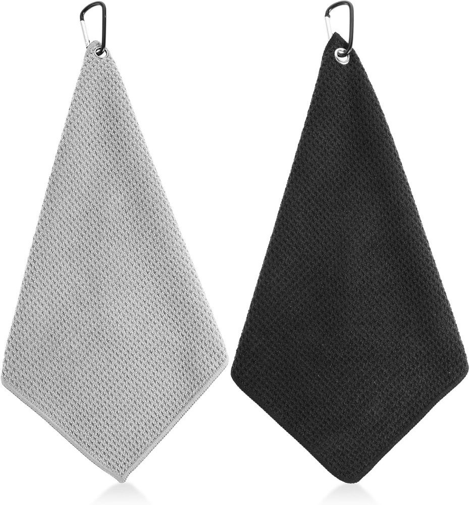 2Pcs Absorbent Microfiber Golf Towel with Carabiner Clip for Golf Bag