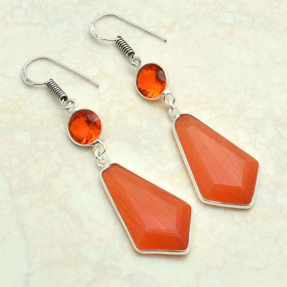 Cat Eye Garner Handmade Drop Dangle Earrings Jewelry New Year Gift 2.4