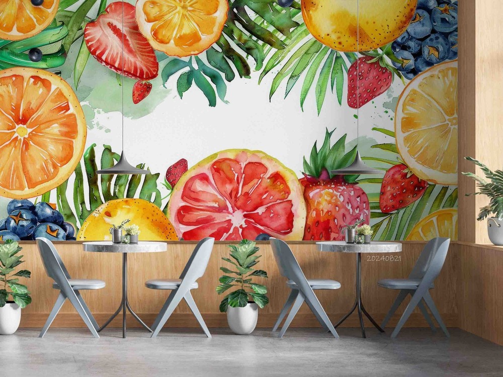 3D Fruit Food Watercolor Pattern Wall Murals Wallpaper Murals Wall Sticker 2
