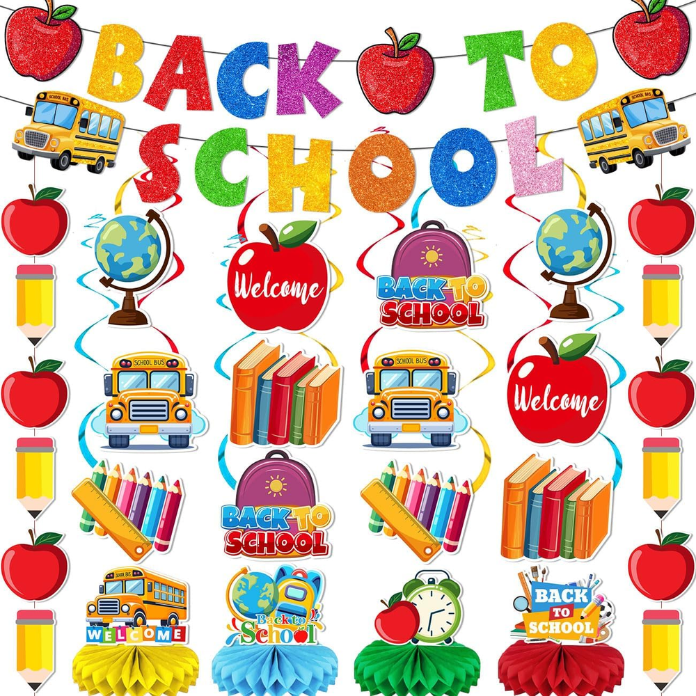 Back to School Decorations Welcome Back to School Banner School Bus Table Center-image