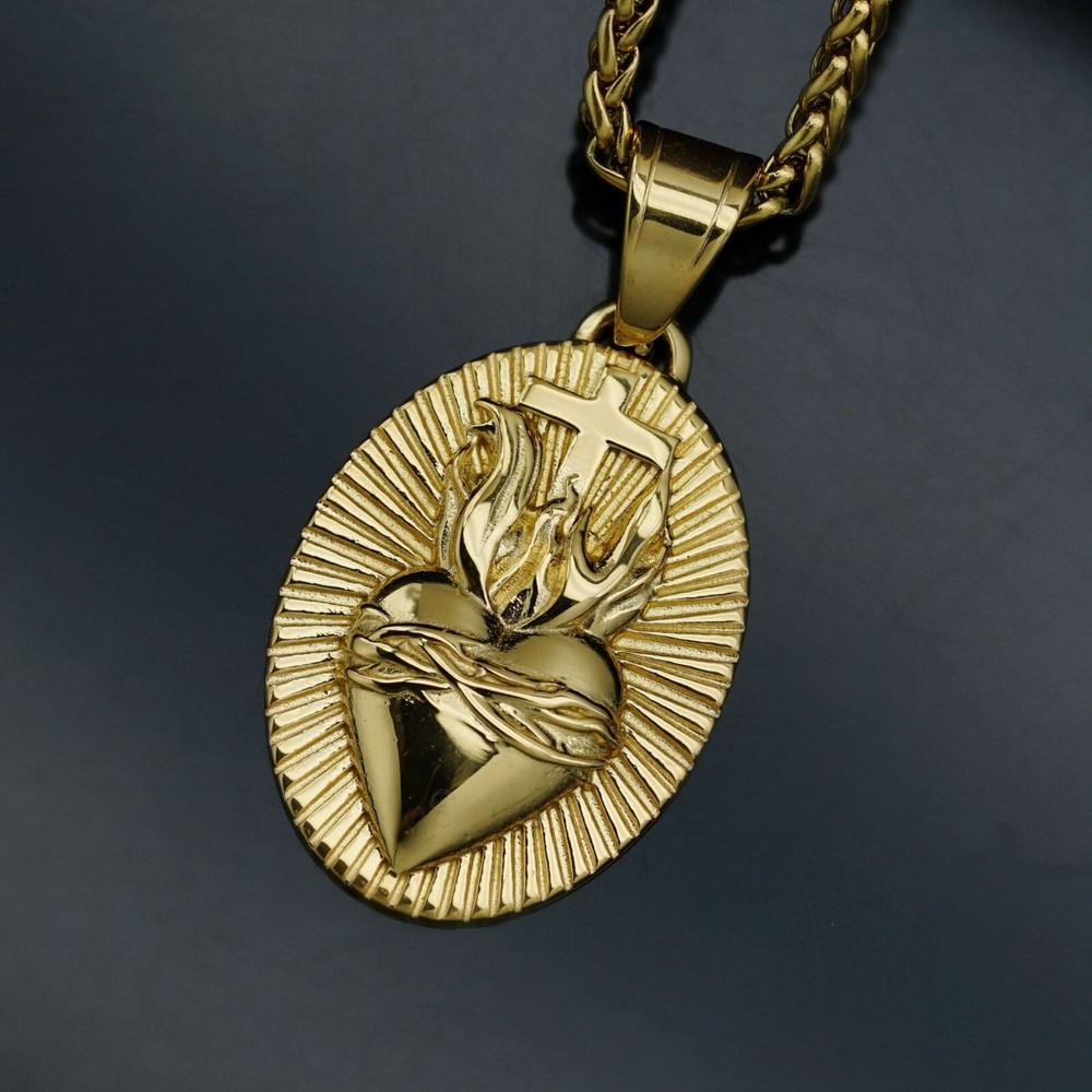 14K Gold Plated Heart Cross Pendant for Necklace for men Hip hop gift