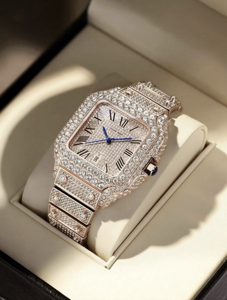 Premium Luxury Iced Out Rose Gold  Moissanite Quartz Watch Men