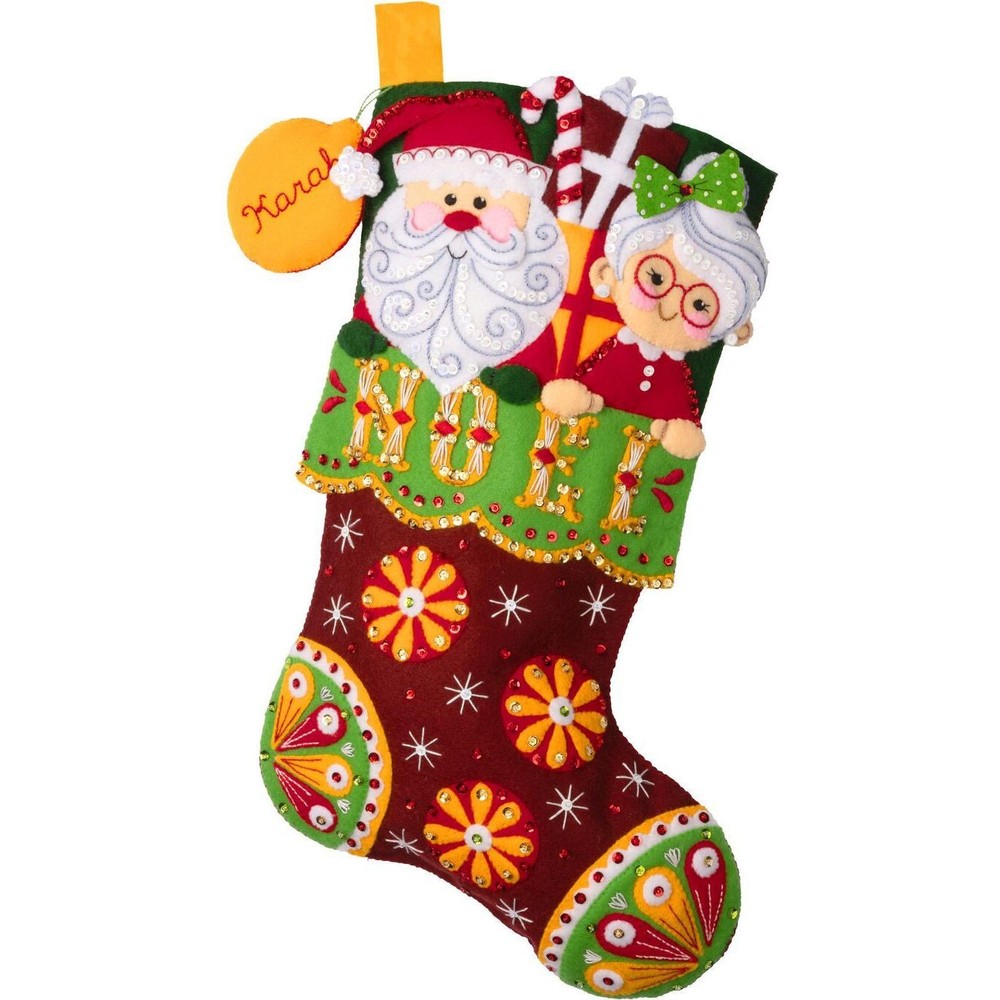 Bucilla Felt Applique Christmas Stocking Kit NOEL NOSTALGIA Mr & Mrs Claus 18 in