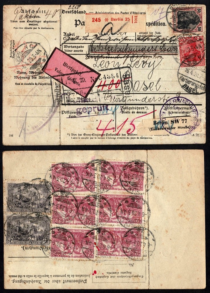 Germany Rare Payment Coupon From Berlin 1920 To Basel Switzerland-image