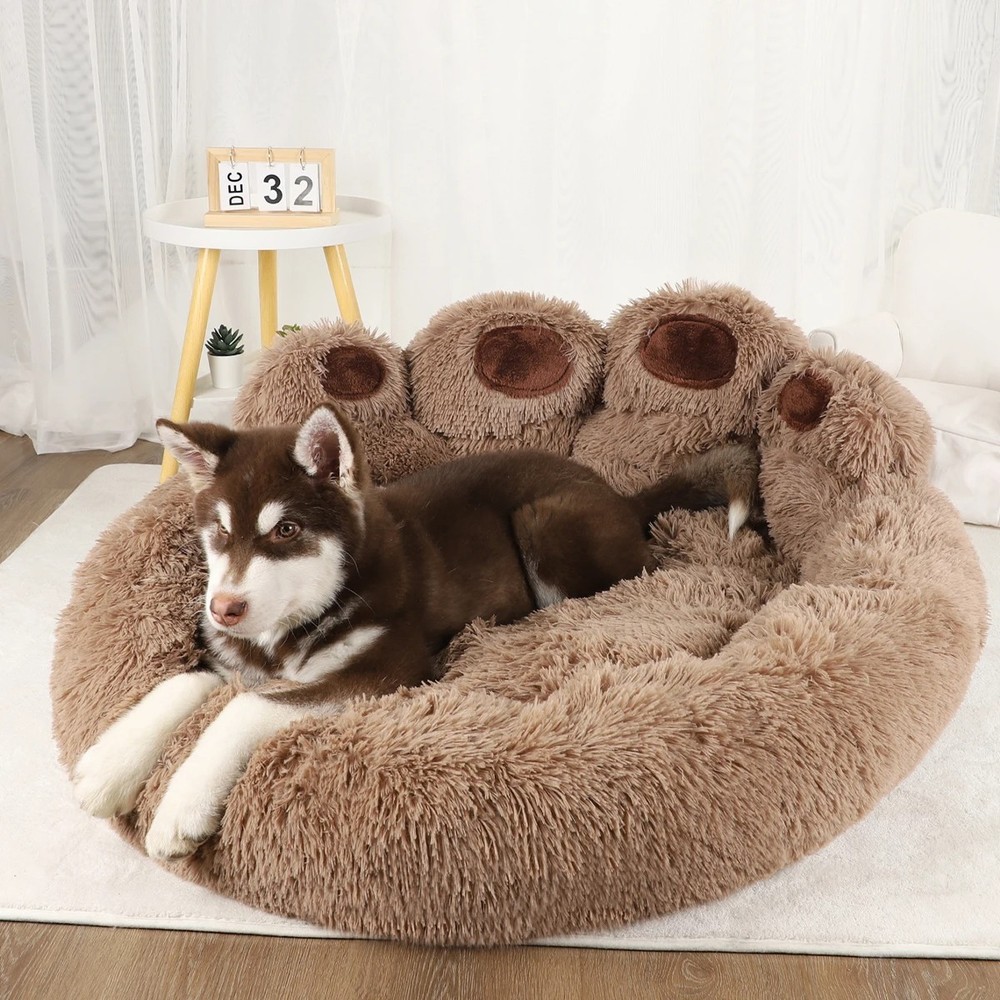 Fluffy Dog Bed Sofa Plush Kennel for Small Pets W/ Anti-Slip Bottom