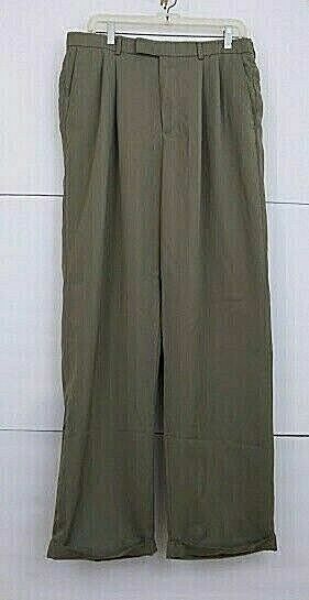 Haggar Dress Pants Mens Size 34 Olive Green Hem Cuff 2 Clasp Buttons IN STOCK
