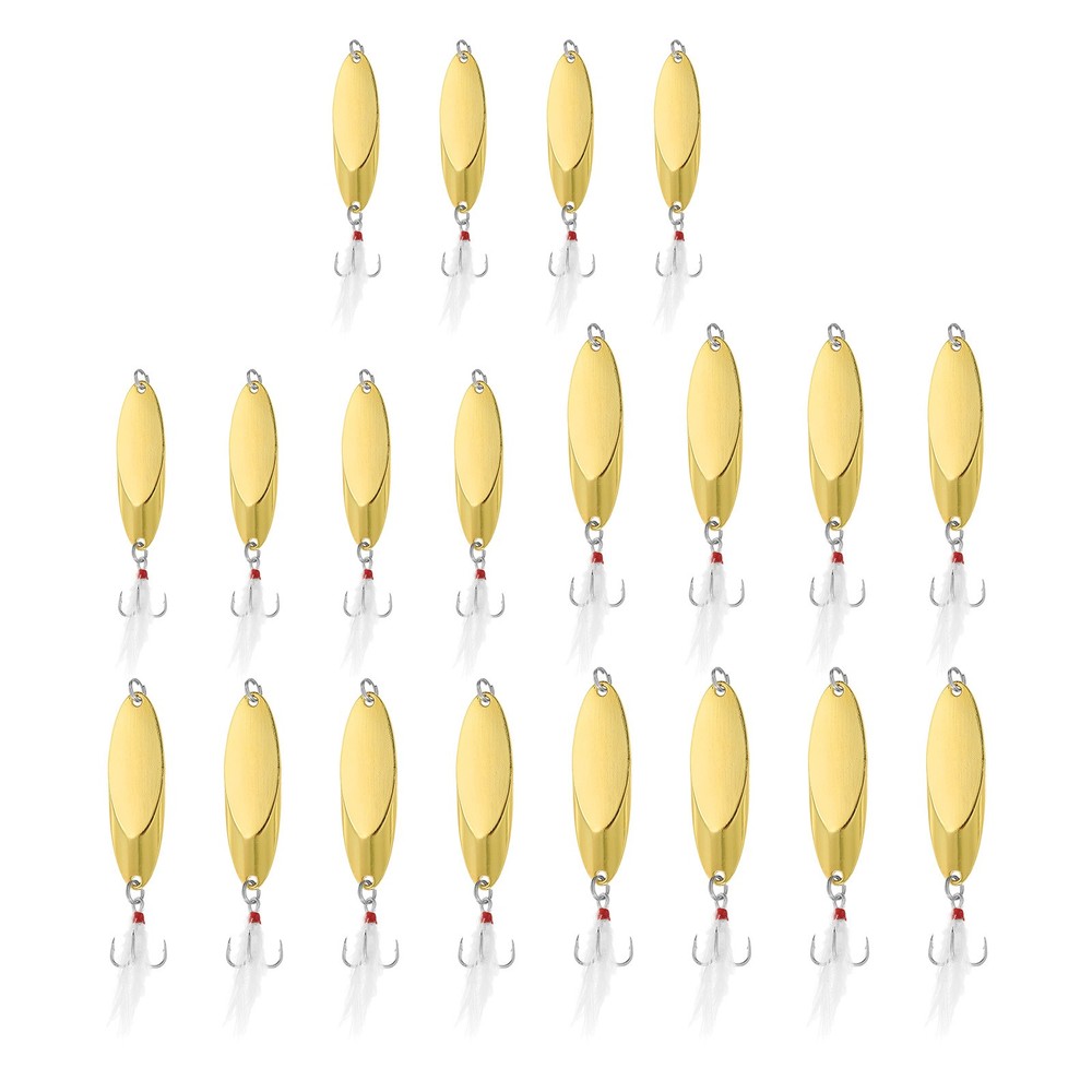 20Pcs Metal Fishing Spoons Fishing Lures Treble Hooks Jigs, 5 Sizes Gold Tone
