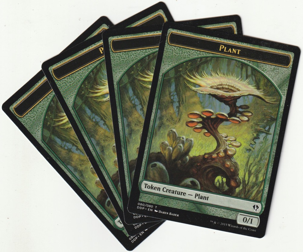4 MTG Green Plant Creature Tokens – NM/EX Playset DDP EN