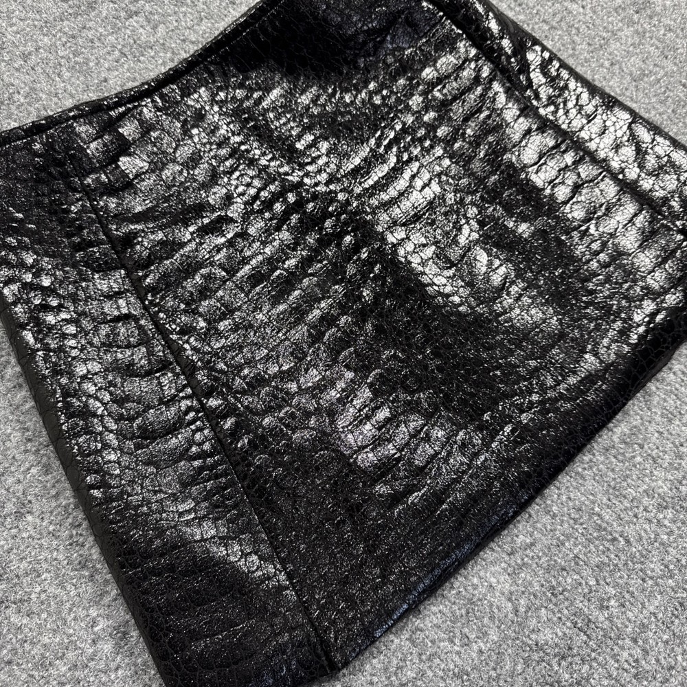 Women's XXS Black Faux Leather Croc Mini Skirt High Waist Clubwear