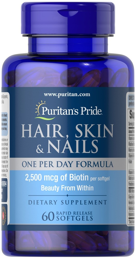 Puritan's Pride Hair Skin Nails Daily Supplement 60 Softgels-image