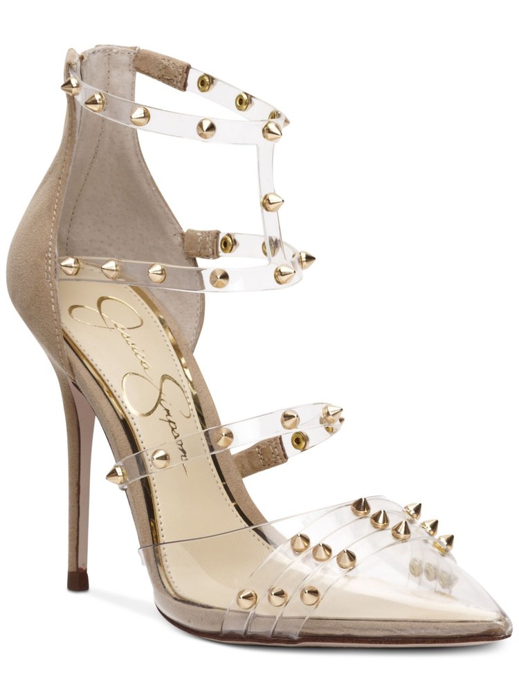 Jessica Simpson Beige Studded Waverly Pointed Toe Stiletto Heels Size 5.5 M