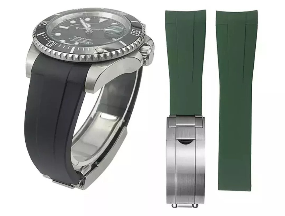 20mm curved silicone watch band for Rolex with optional clasp