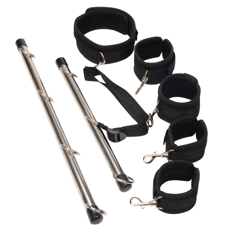 BDSM Metal Spreader Bar Hand Ankle Cuffs Neck Collar Restraints Set Harness USA