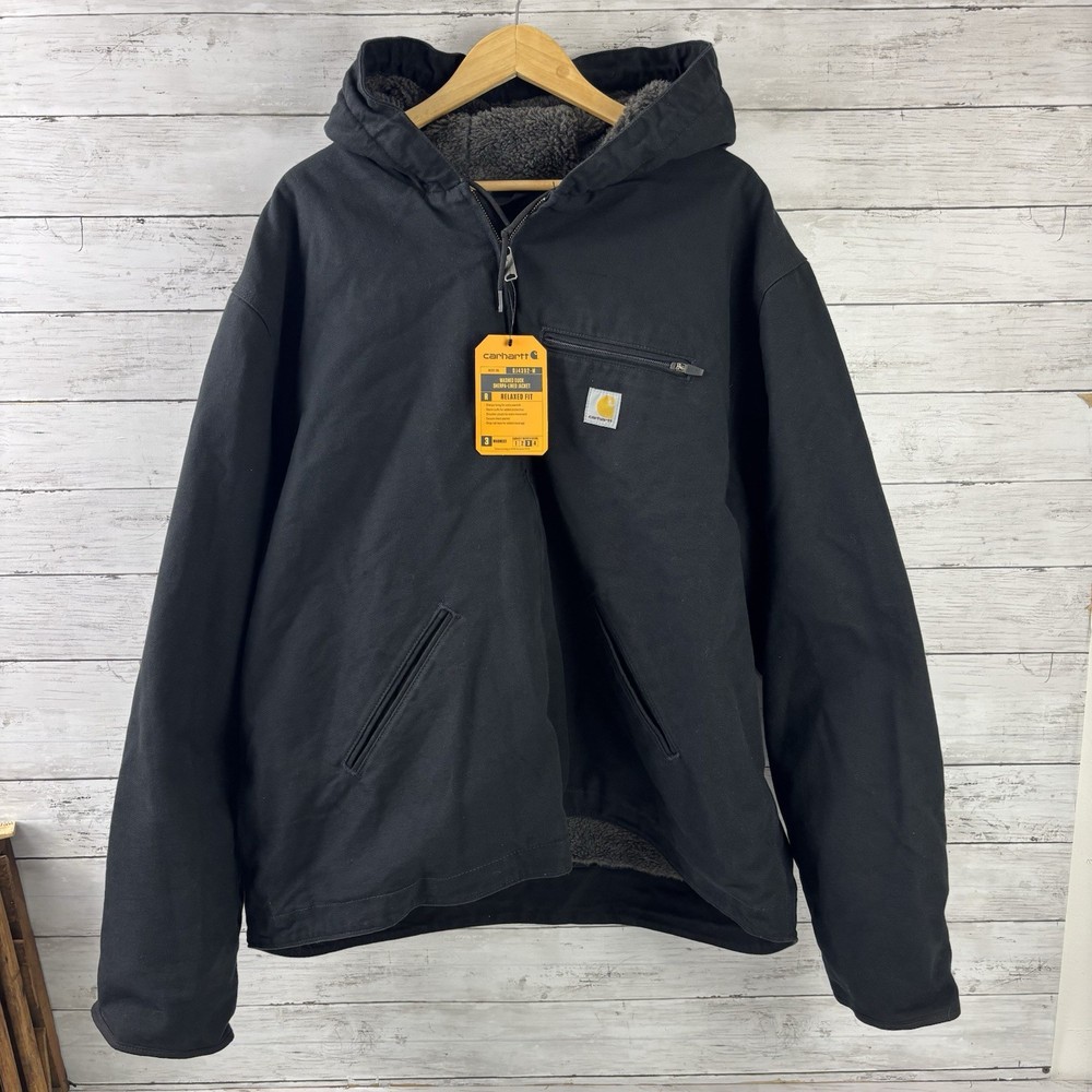 CARHARTT Men's 2XL Sherpa Lined washed Duck Canvas Jacket Hooded Black NWT work