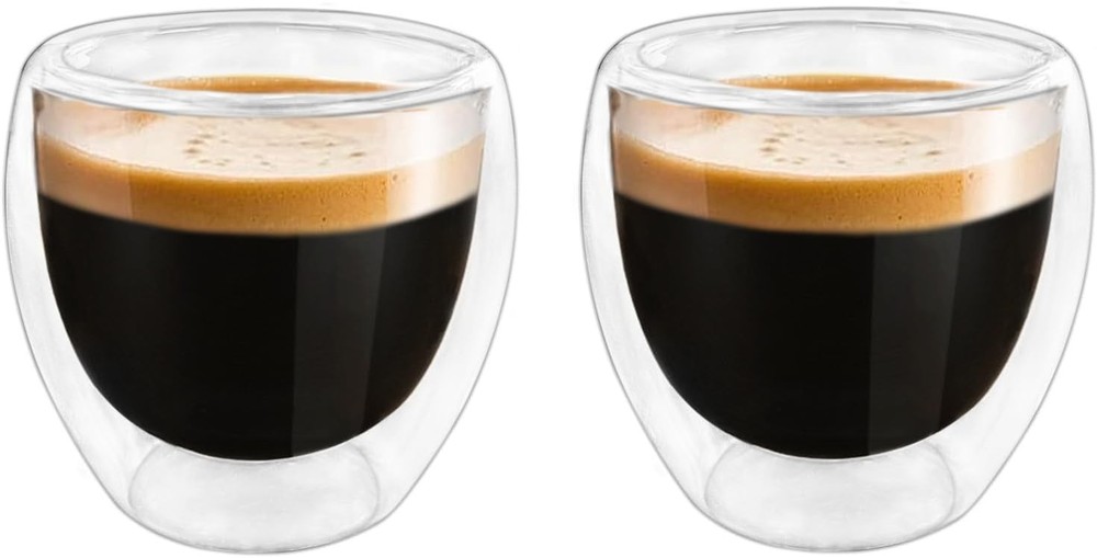 Double Wall Expresso Cups (Set of 2), 3 Ounce Glass Espresso Mugs - Clear