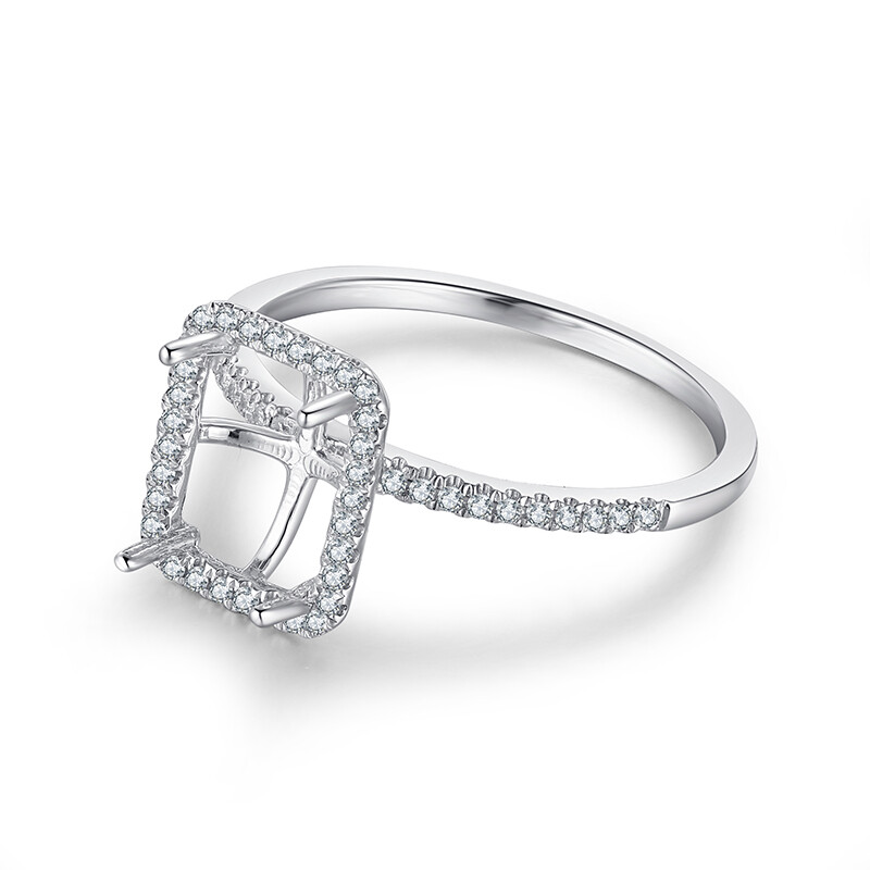 Semi Mount Emerald Ring 8x6mm with 0.2ct Diamonds in 14k White Gold