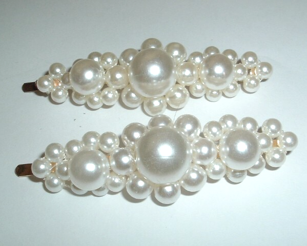 Pair Wedding Plump White Pearl Hair Bobby Pins
