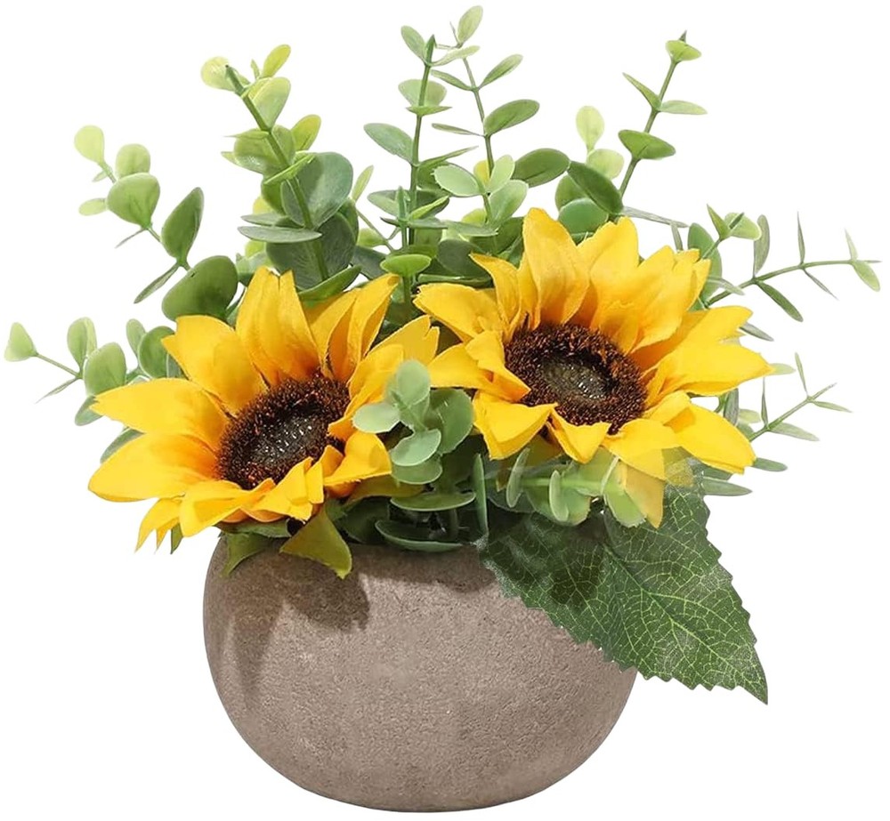 Mini Sunflower Artificial Potted Plant Yellow Faux Bloom Fake Flowers in Pot  