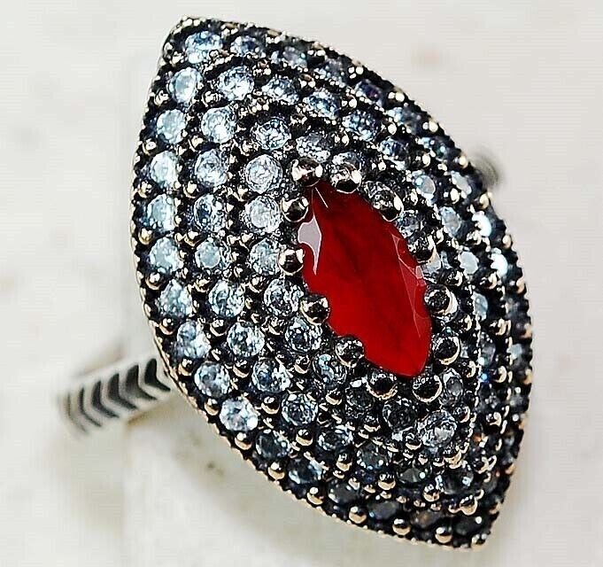 Sterling Silver Ottoman Empire Style 3CT Treated Ruby Ring Size 8 ZB1-2