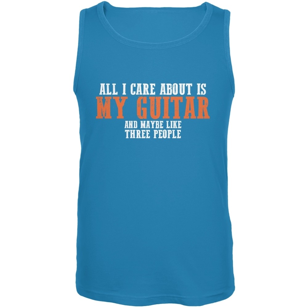 Sarcastic Care About My Guitar Turquoise Adult Tank Top