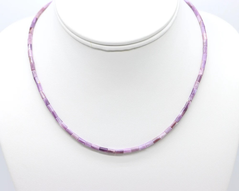 Thin 3mm Purple Wampum Quahog Heishi Tube Bead Narraganset Choker Necklace