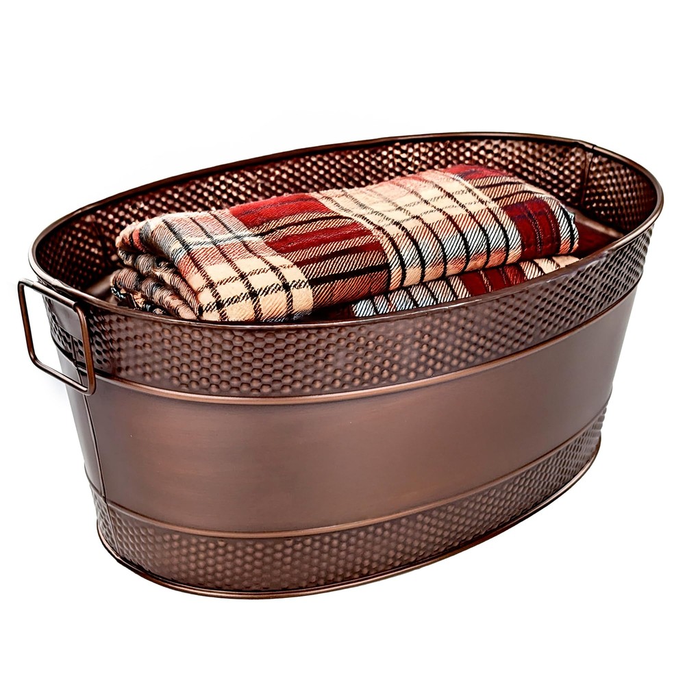BREKX Metal Storage Basket for Living Room Organizing - Blanket Storage and O...