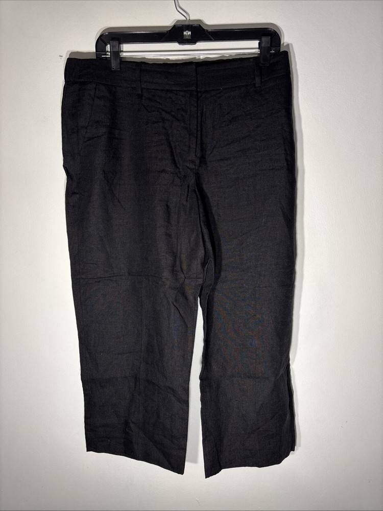 Talbots Women’s 100%  Linen Wide Leg Crop Black Pants Size 10P Black