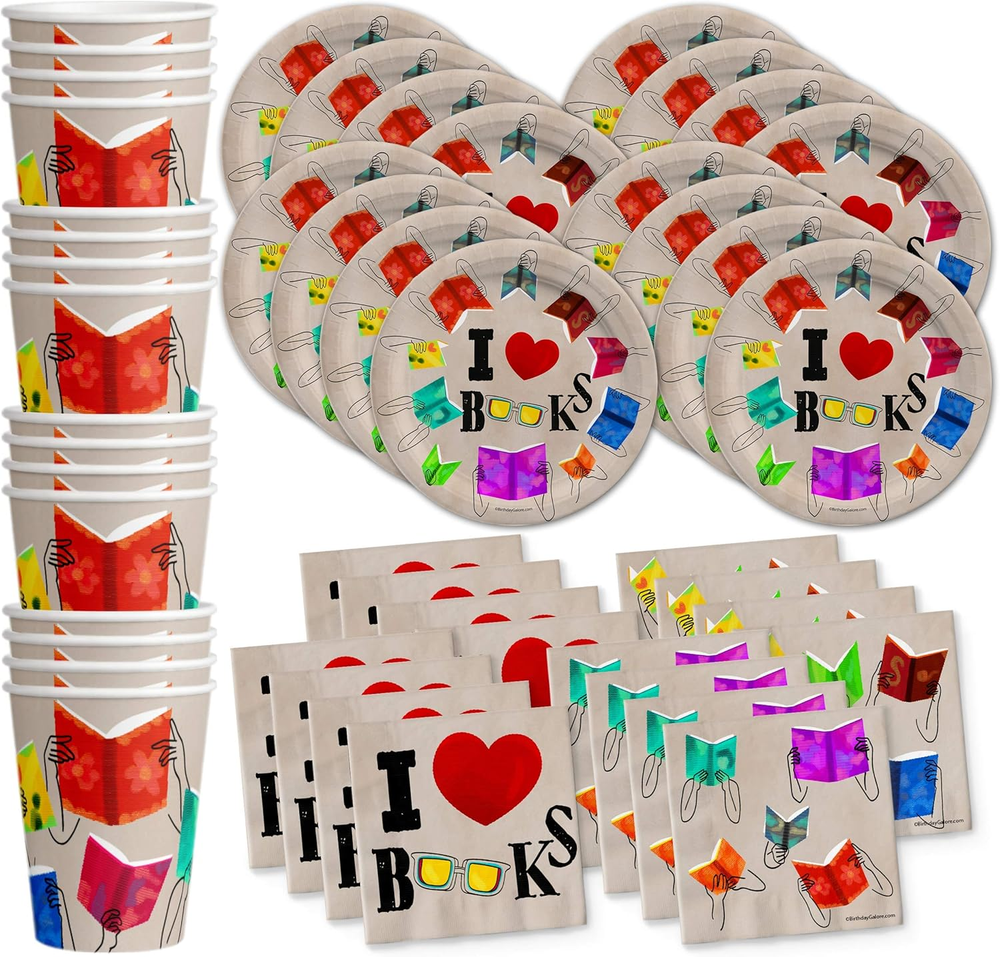 Books Book Club Birthday Party Supplies Set Plates Napkins Cups Tableware Kit fo